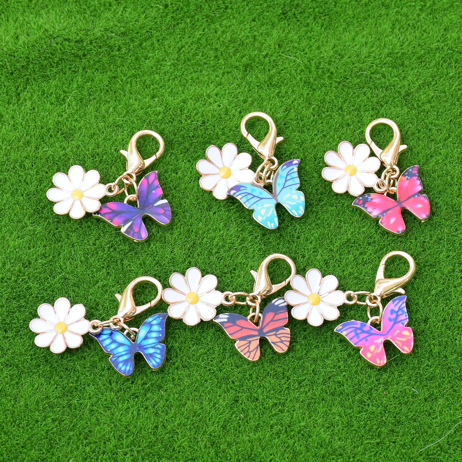 Wholesale 12-Piece Set  Colorful Enamel Butterfly  Keychains Handmade Bag Charms Key Accessories