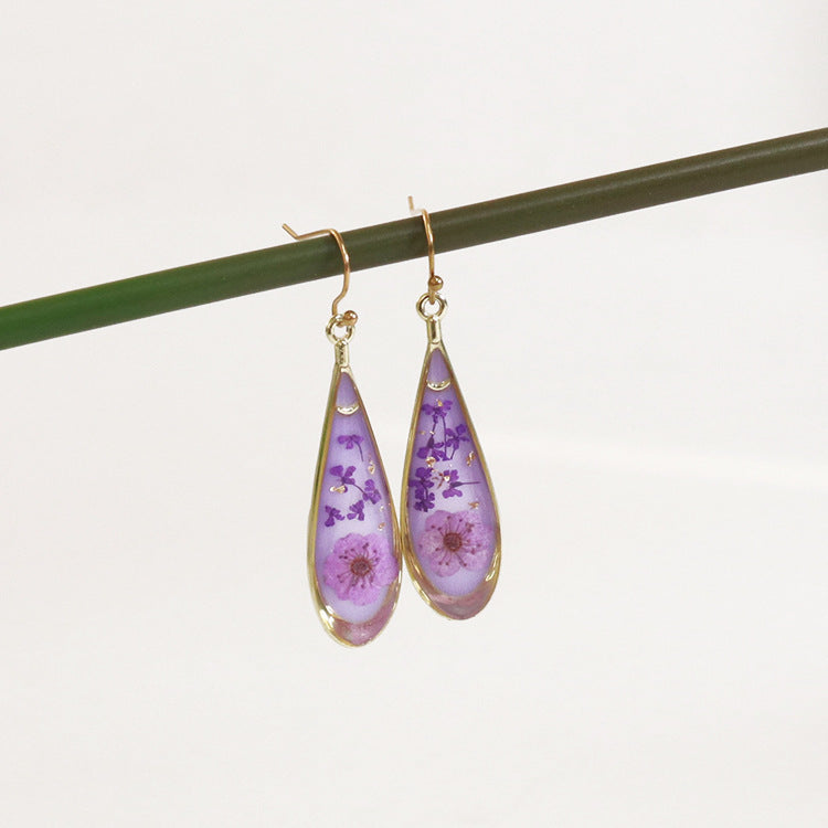 Wholesale 6pcs Plant Specimen Resin Colorful Dried Flower Earrings