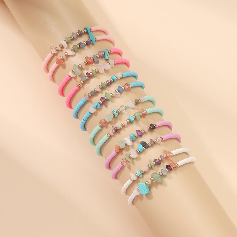 Wholesale Colored Soft Pottery Pieces Ethnic Style Stacking Bracelets