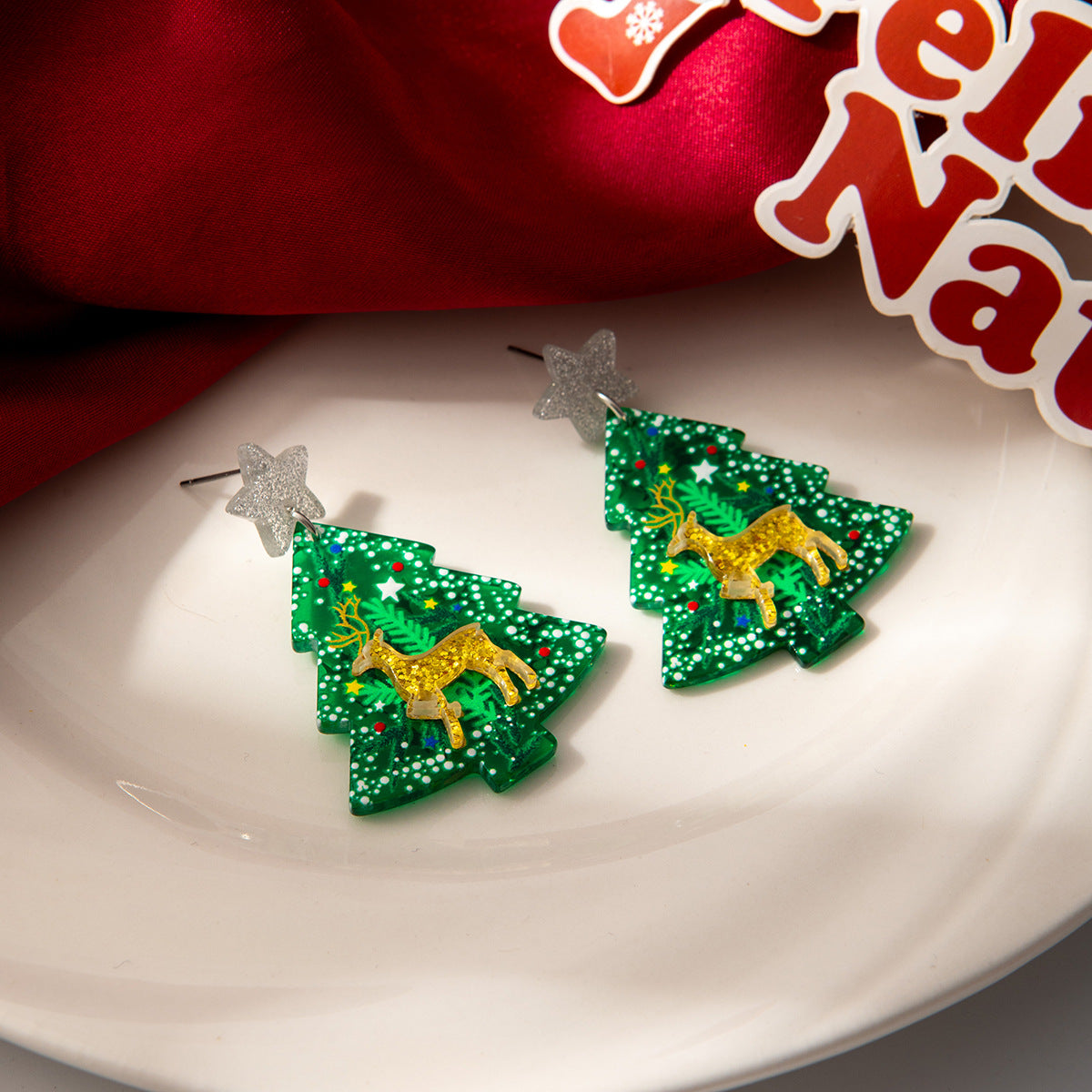 Wholesale Acrylic earrings for Christmas  including reindeer Christmas tree snowflakes