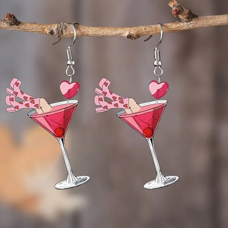 Wholesale Valentine' s Day red wine glass acrylic earrings
