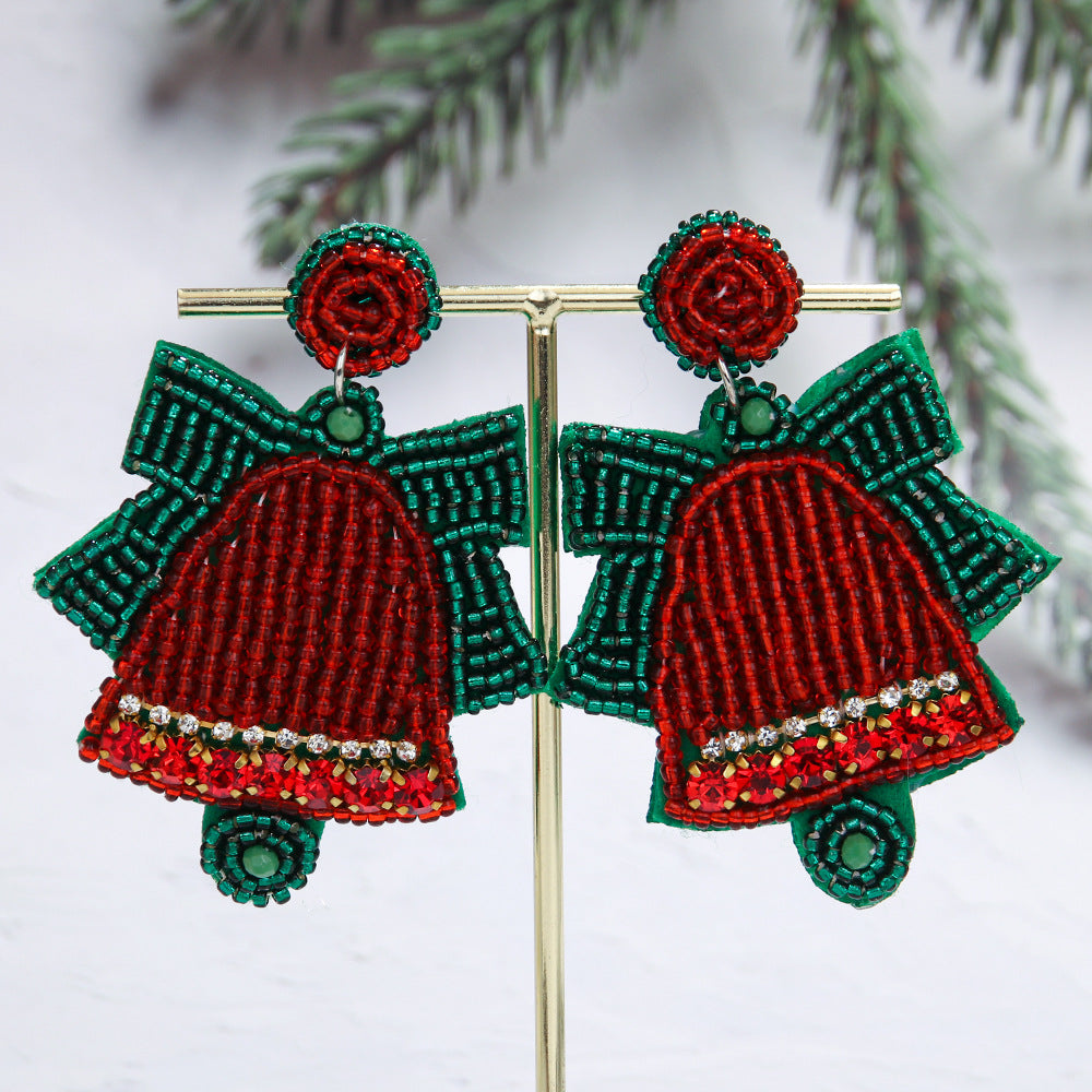 Wholesale Christmas Tree Style Exaggerated Pure Handmade Beaded Rice Bead Earrings