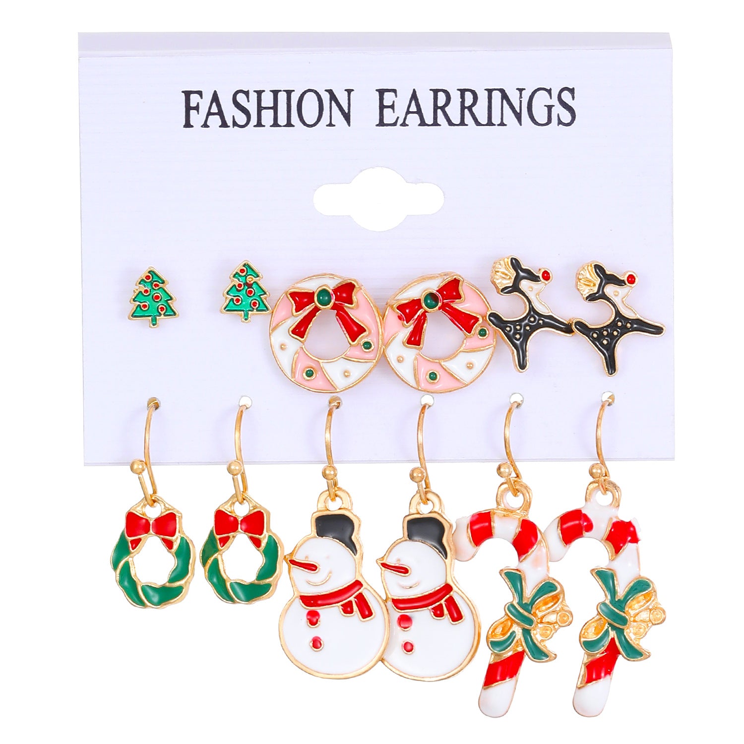 Wholesale Christmas Oil Drip Christmas Bell Elk Earrings Set