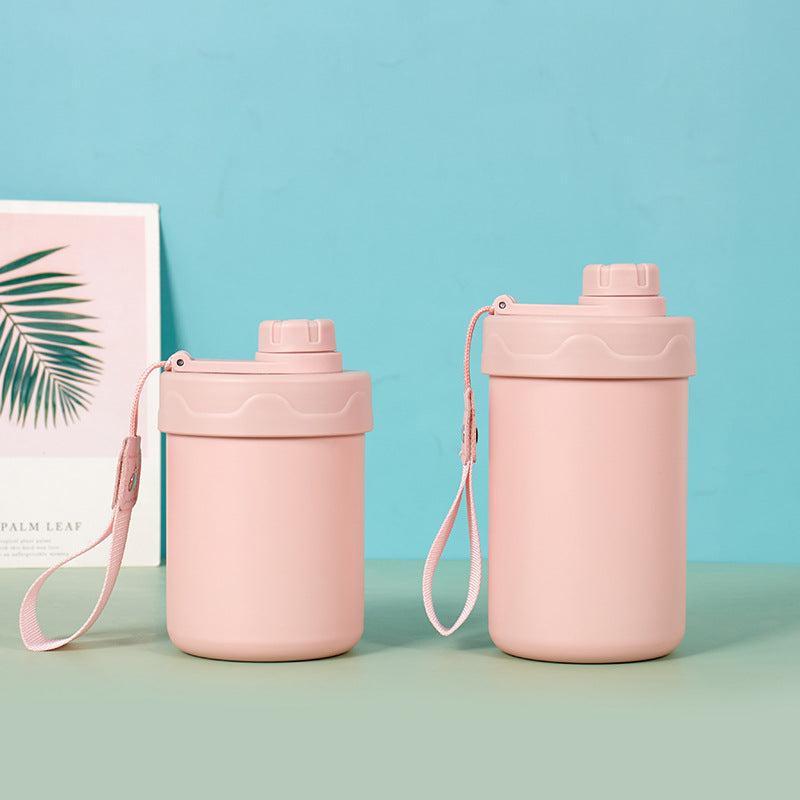 Wholesale The Popular 304 Stainless Steel Portable Hand Rope Straw Thermos Cup Poop