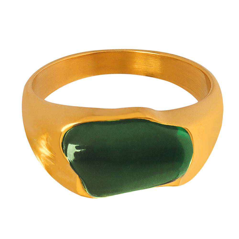 Anillo de piedra preciosa chapada en oro de acero de titanio al por mayor