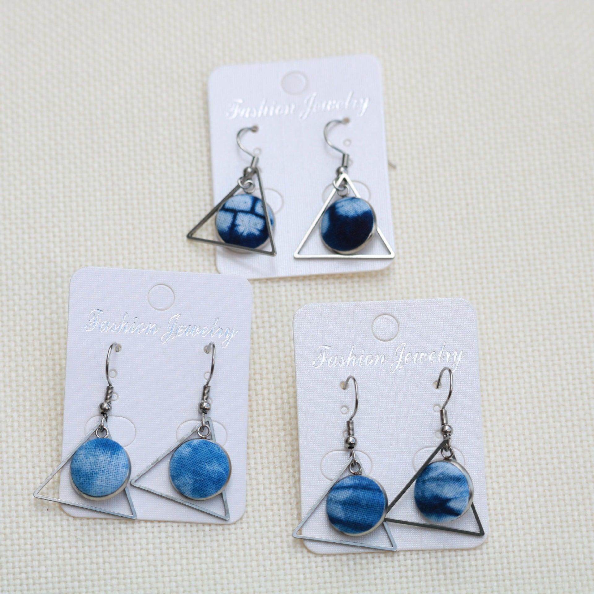 Wholesale Ethnic Style Earrings Tie-Dye Blue Dye Batik Hand-Woven Fabric Buckle Earrings Earrings