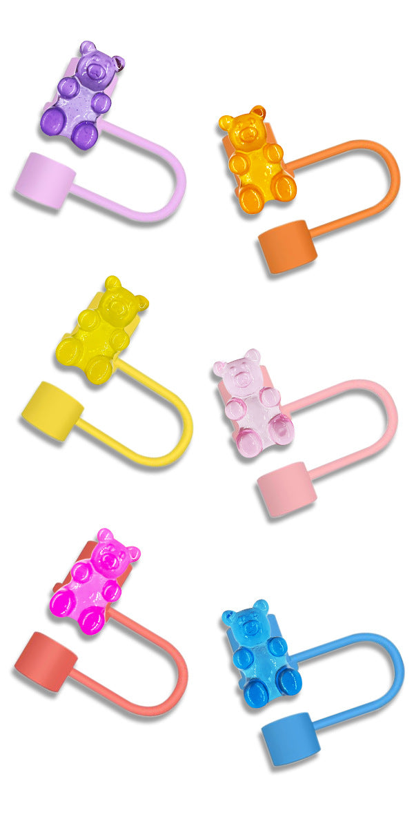 Wholesale 6pcs/pack Resin glitter heart silicone straw cap cup accessories