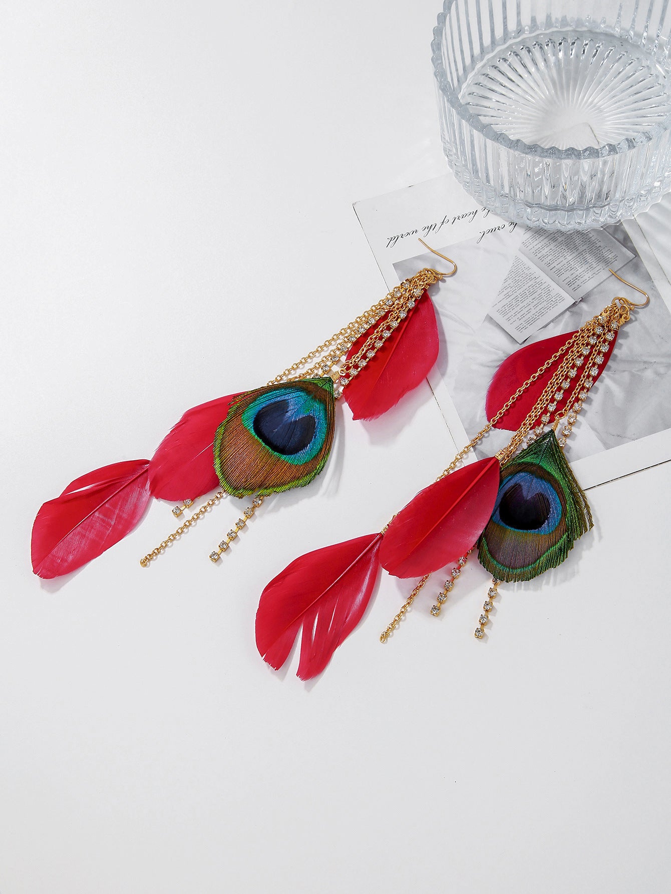 Wholesale Peacock Feather Bohemian Antique Tassel Earrings