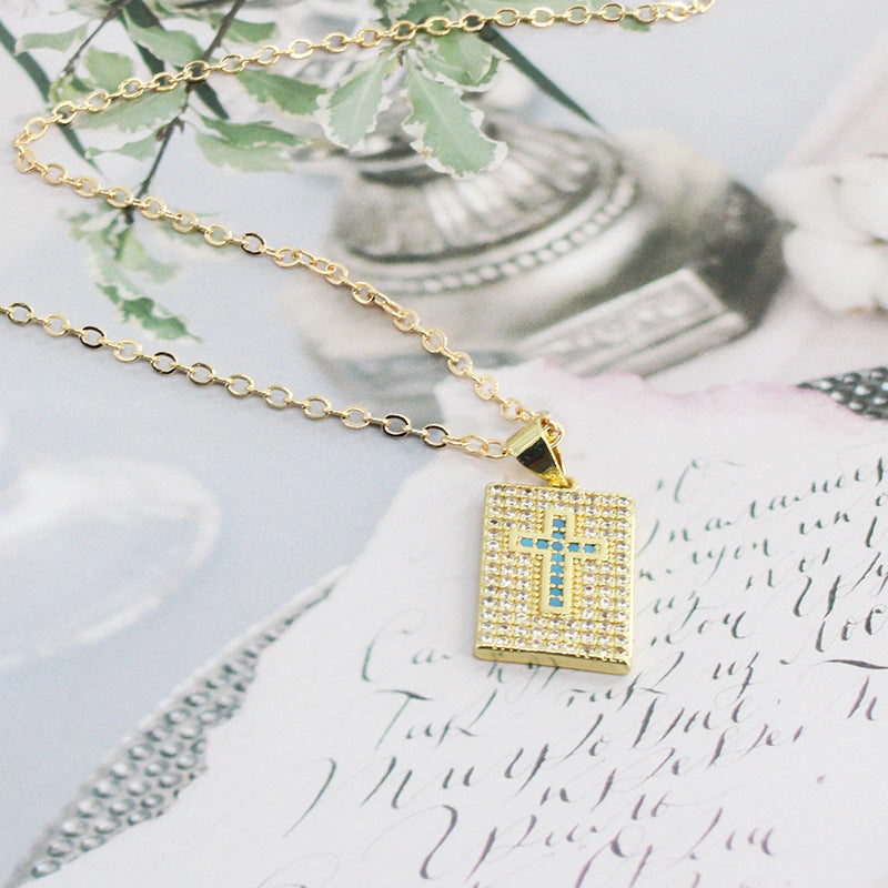 Wholesale Cross Heart Square Colorful Zircon Alloy Necklaces