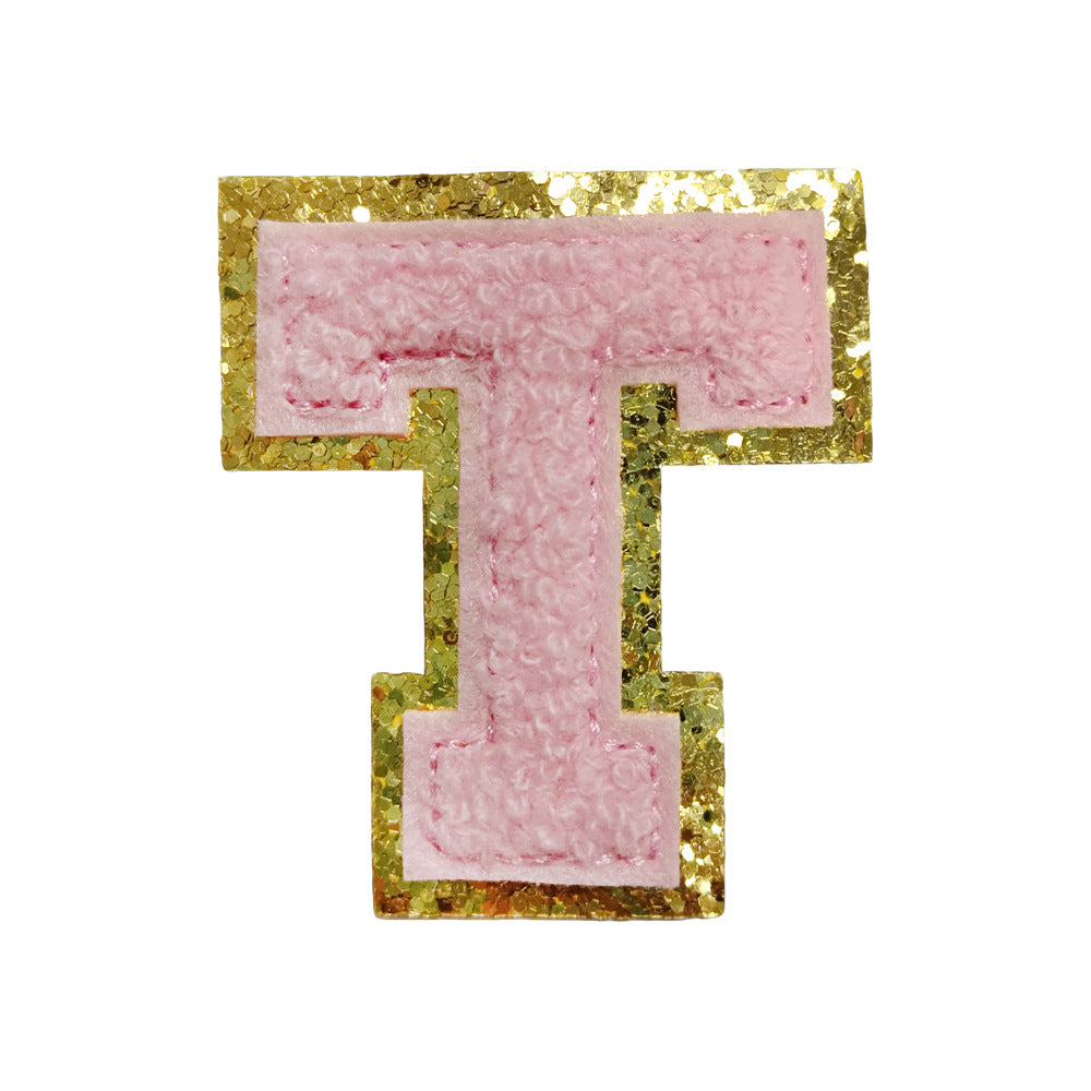 Wholesale Towel Embroidered Self Adhesive Letter Patches A Z Gold Glitter Double Layer Chic DIY Coat Accessory