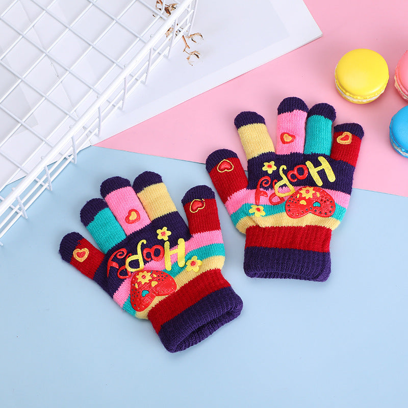 Wholesale Cute Love Double Layer Thickened Children's Wool Gloves