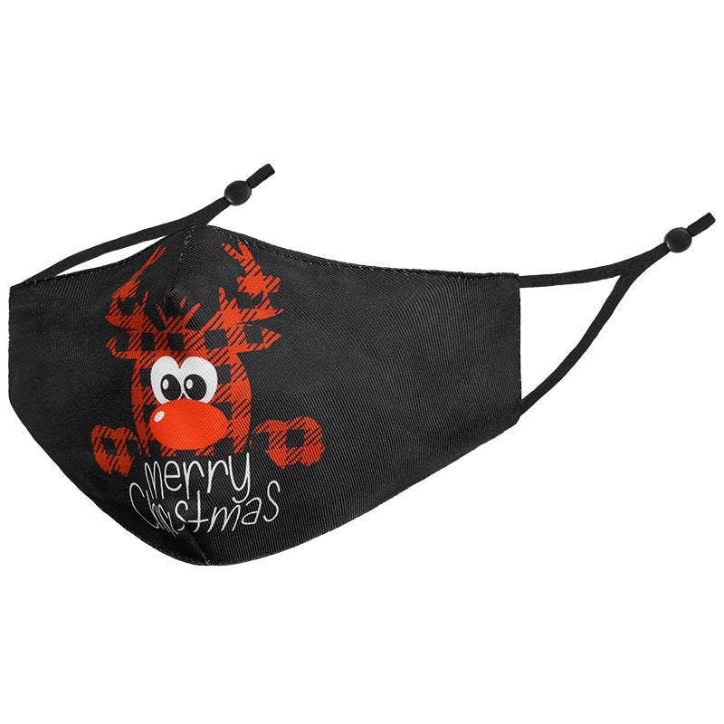 Wholesale Christmas Winter Warm Cartoon Black Three-Layer Printed Washable Cloth Cotton Mask