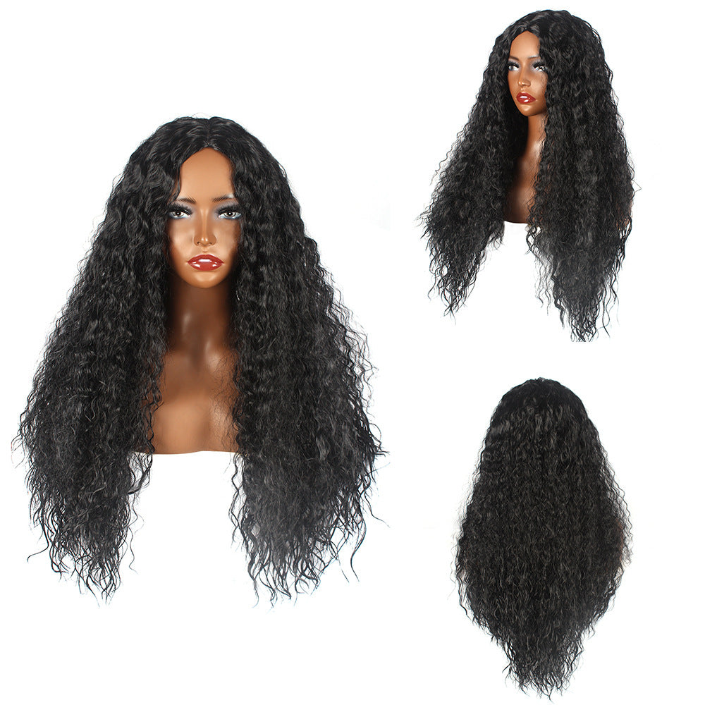 Wholesale Matte high temperature silk chemical fiber wig women's African black long hair small curly headpiece