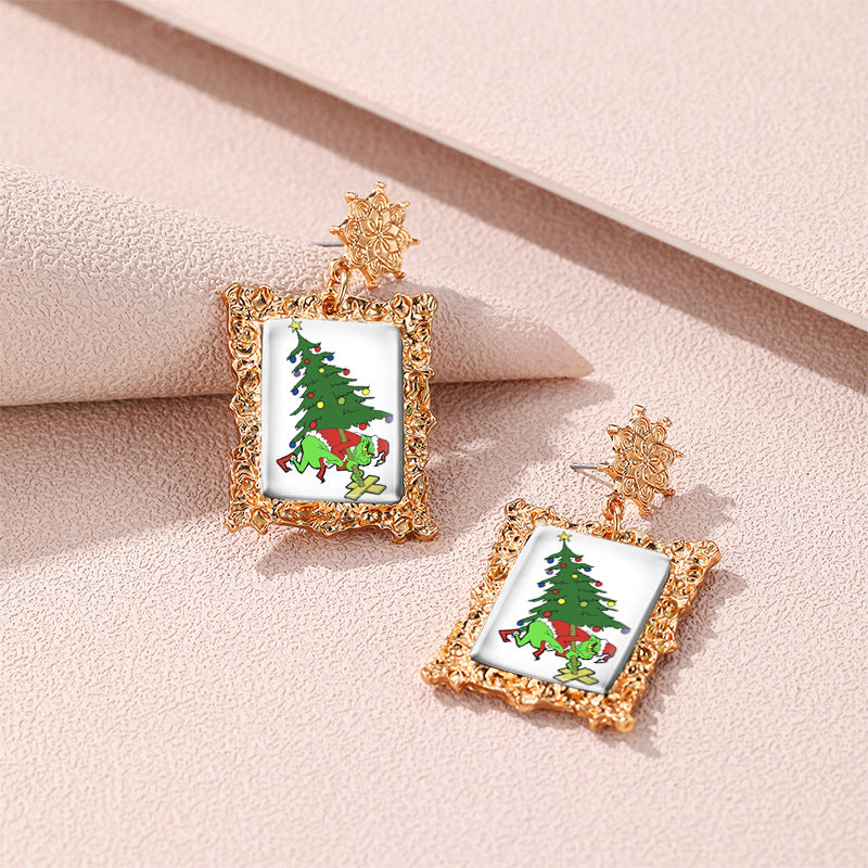 Wholesale Christmas Vintage Gold Geometric Square Frame Earrings