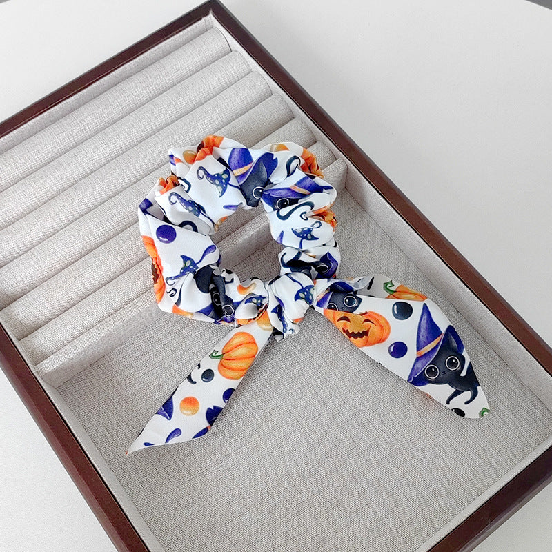 Wholesale Hair Ring Fabric Printing Pumpkin Ghost Bat  Strap