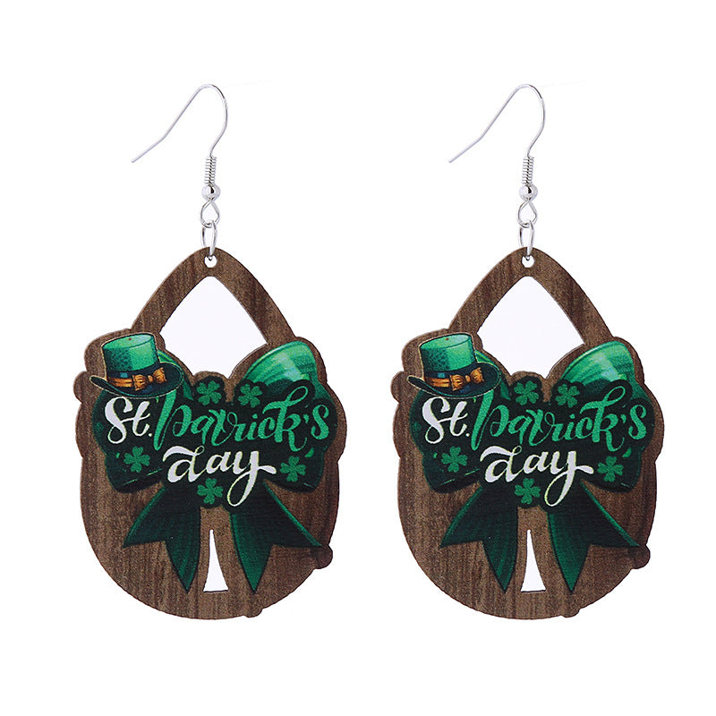 Wholesale St. Parcret festival Green lucky grass rainbow hat beard Irish wooden earrings