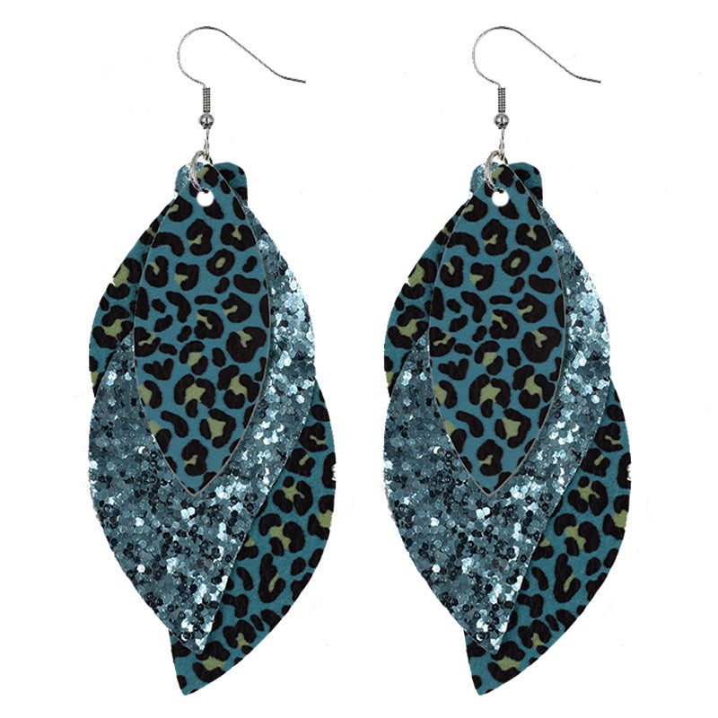Wholesale S-Shaped Leather Earrings Leopard Print Earrings Sequin Ear Pendants