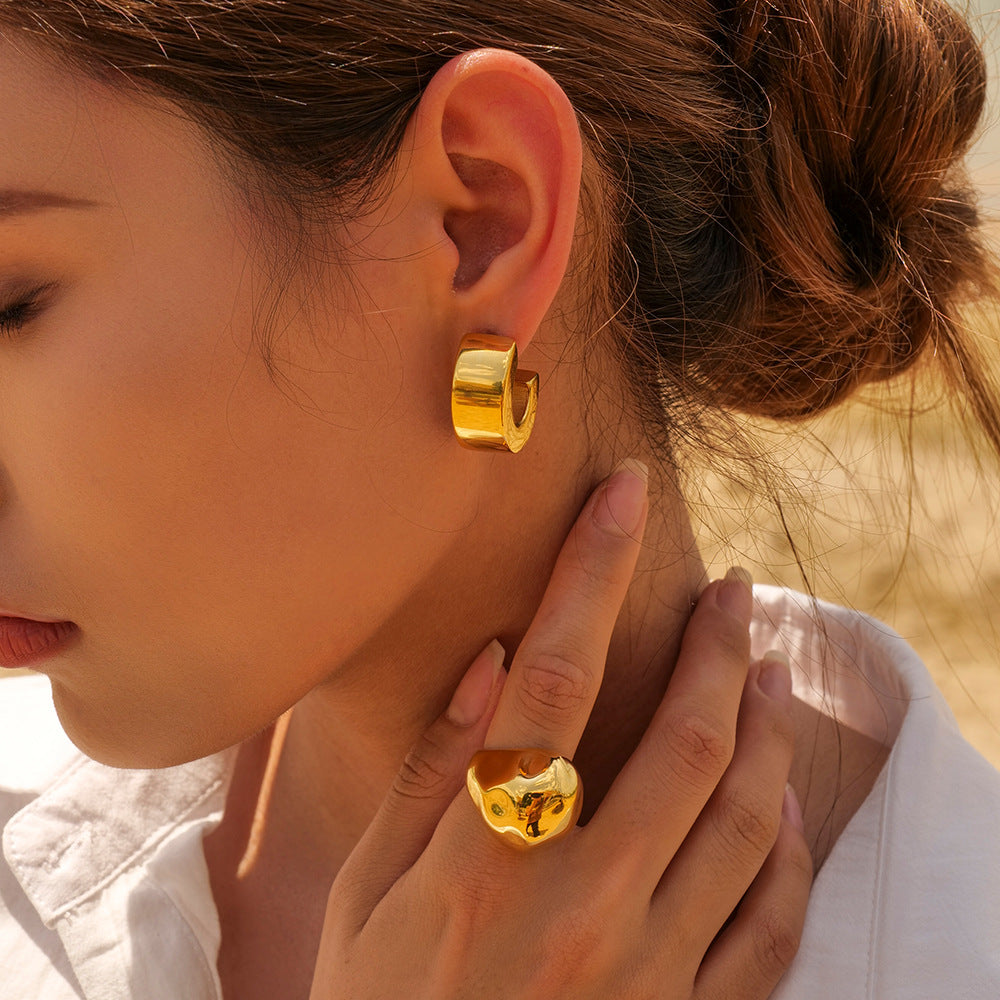 Wholesale 18K Gold Stainless Steel Chubby Open Spherical Hammer Ring