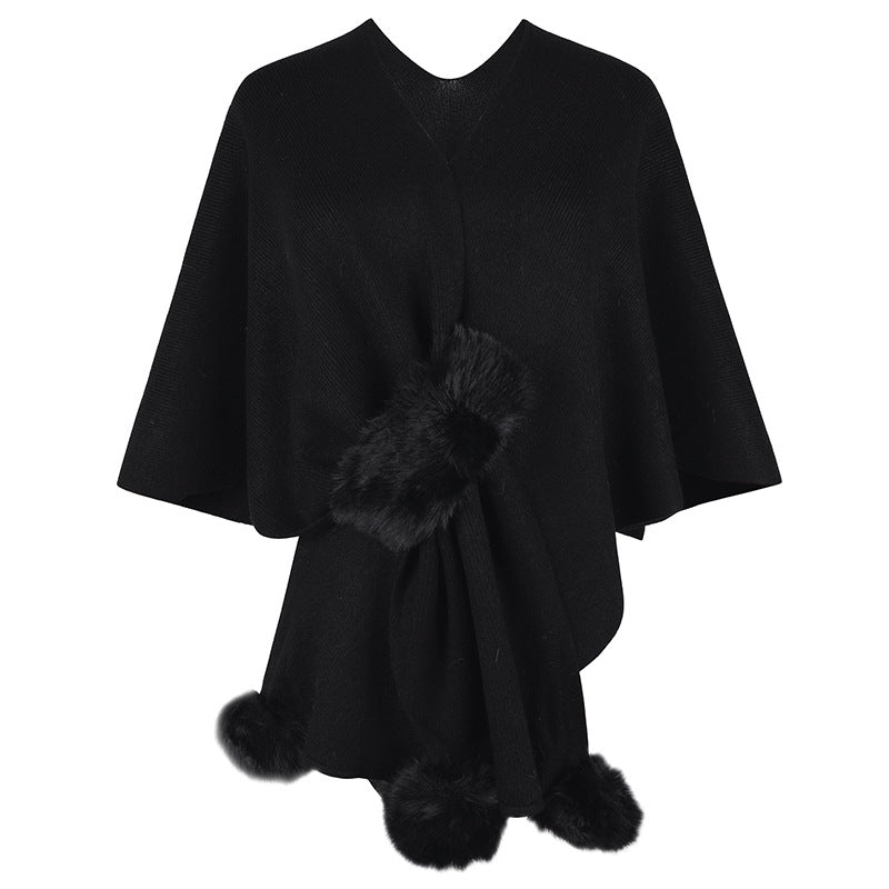 Wholesale Solid Color Fur Ball Cape Knitted Cardigan