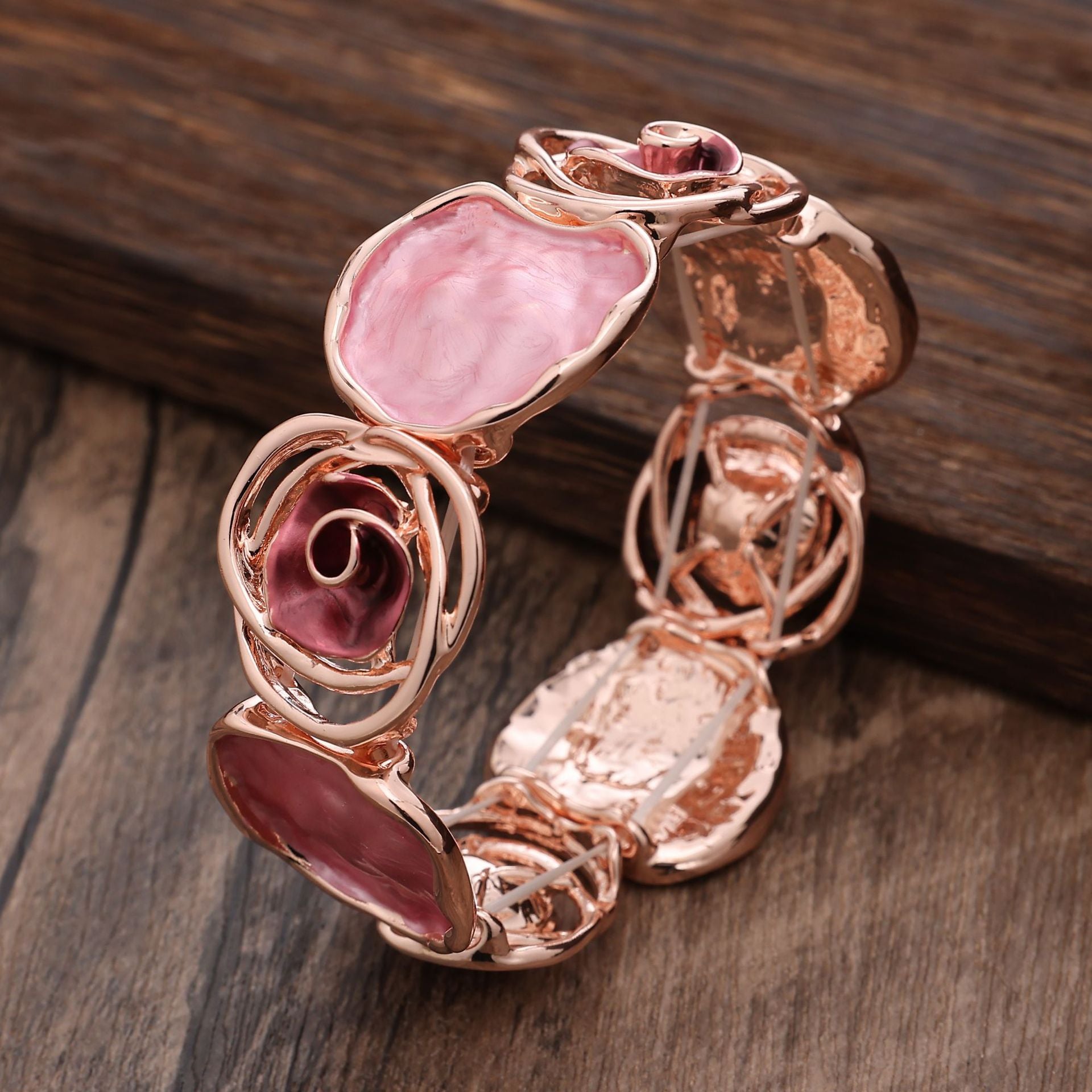 Wholesale Rose Flower Hollow Stitching Alloy Bracelet