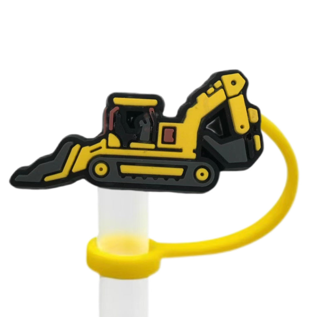 Wholesale 10pcs Cartoon Yellow Dustproof and Spillproof Children's Truck Excavator Straw Cover