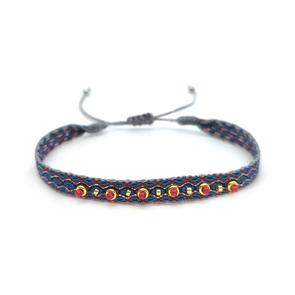 Wholesale Hand-woven Stacked Bracelet Women' s Colombian Ribbon Woven Beaded Rice Beads Hand Rope