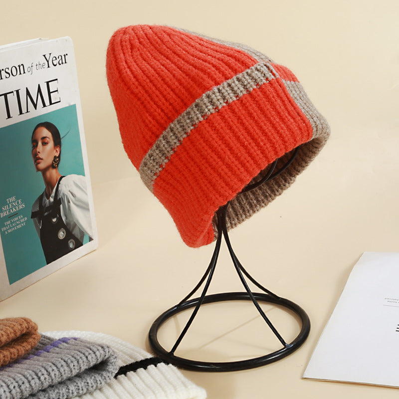 Wholesale Contrast Color Thick Warm Two-color Cute Kitten Pattern Knitted Hat
