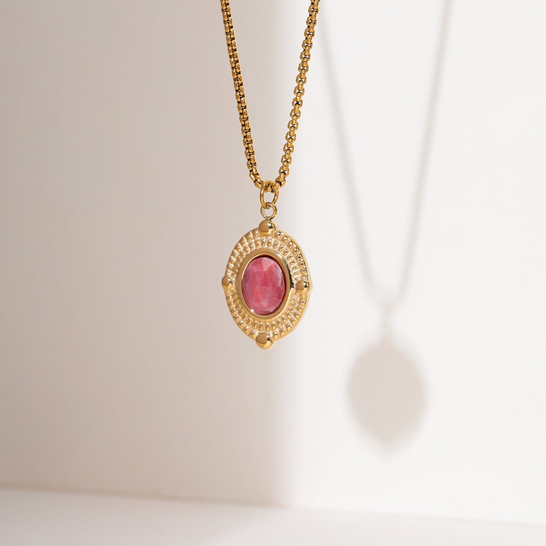 Wholesale red stone necklace luxury all-match stainless steel pendant