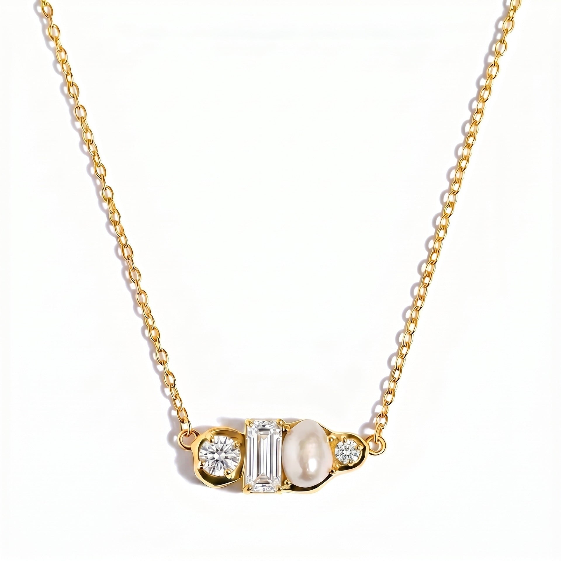 Wholesale Trendy Birthstone Pearl Necklace 18K Gold Plated Stainless Steel Geometric Pendant Fashion Jewelry Gift