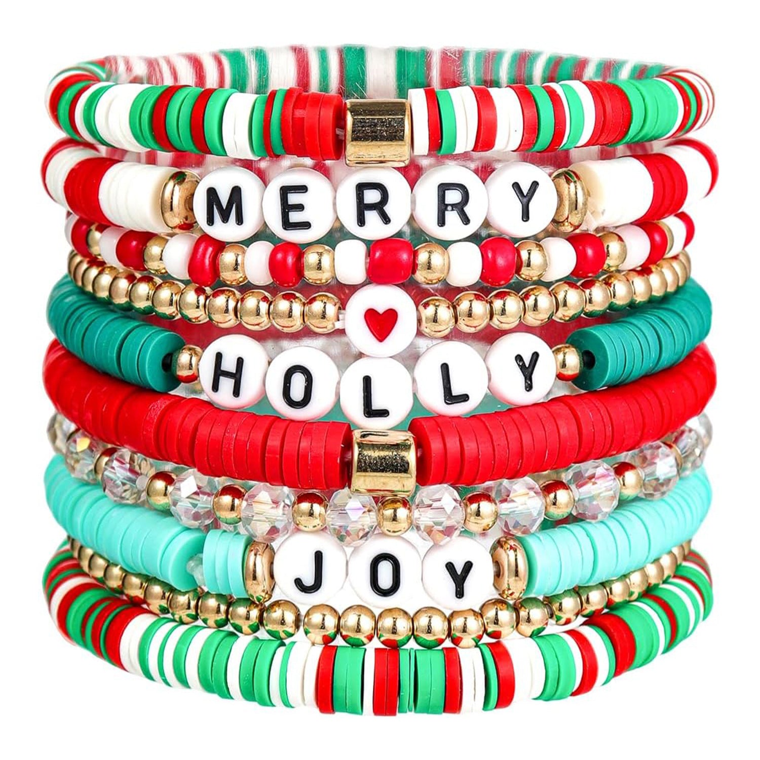 Wholesale 10pcs Red and Green Christmas Theme Clay Beam Bracelet