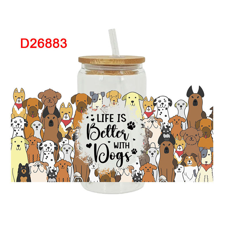 Wholesale Cute Cartoon Cat and Dog Series 16oz Cup UV DTF Wraps