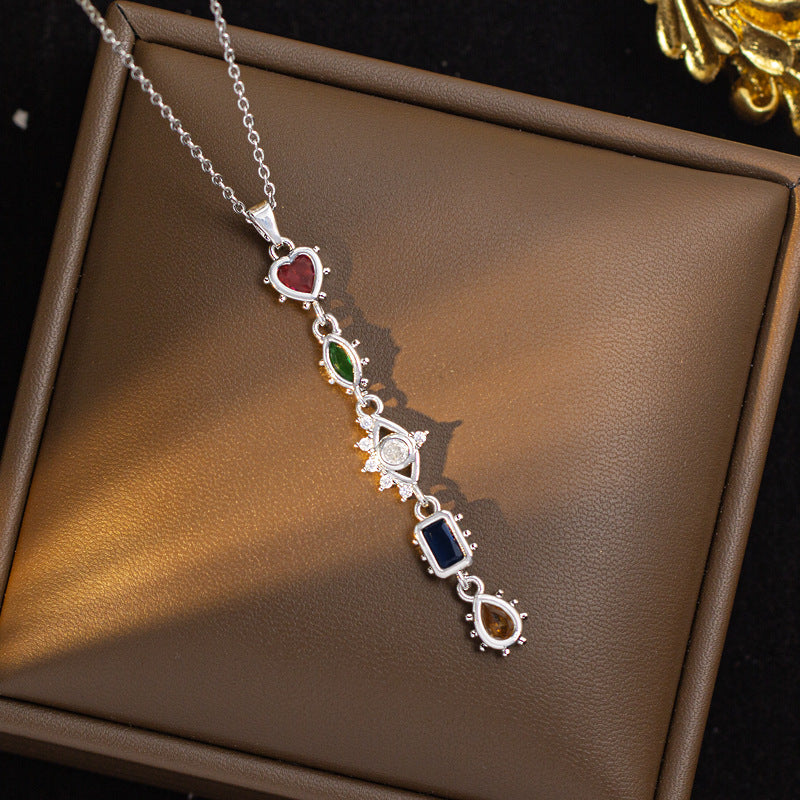 Wholesale Square colored zircon titanium steel necklace