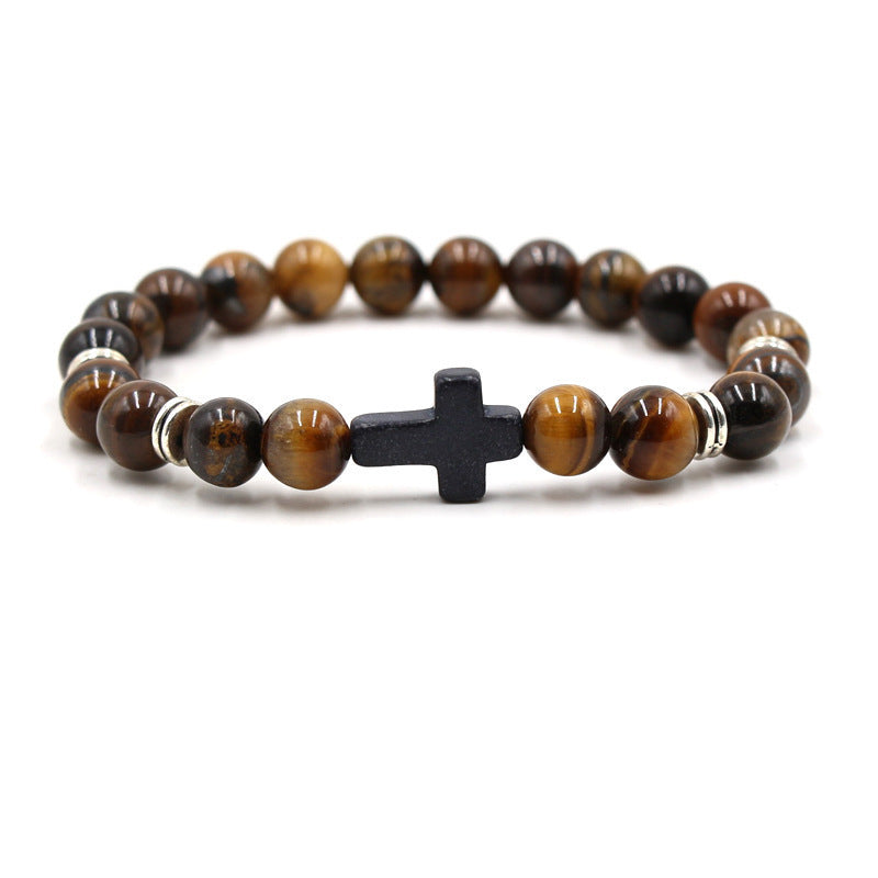 Wholesale Fashion Natural Stone Black Cross Elastic Bracelet Unisex Jewelry Accessory Gift