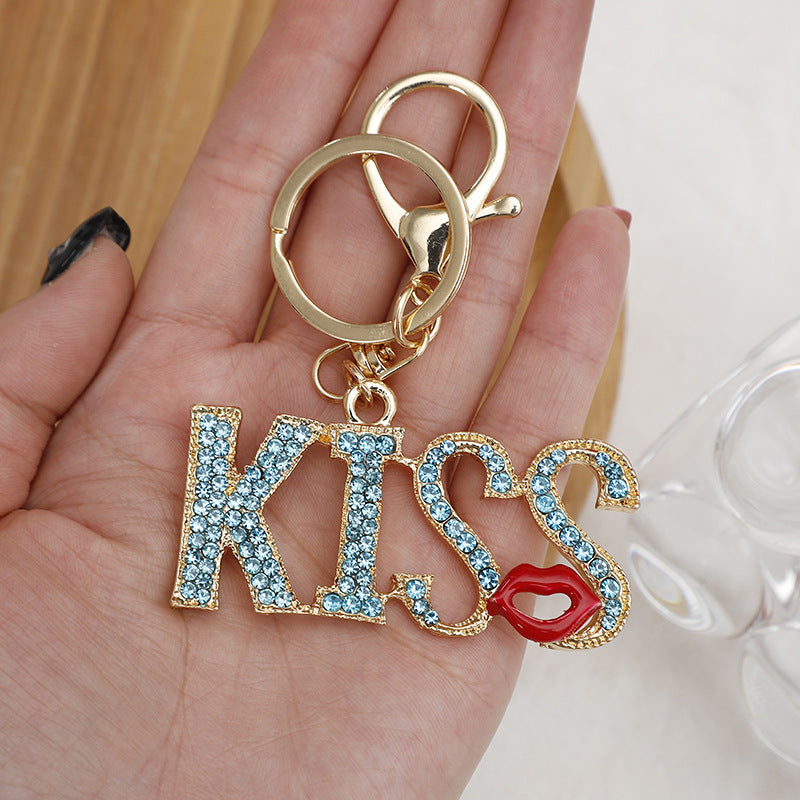 Wholesale Zinc Alloy Diamond Kiss Red Lip Keychain