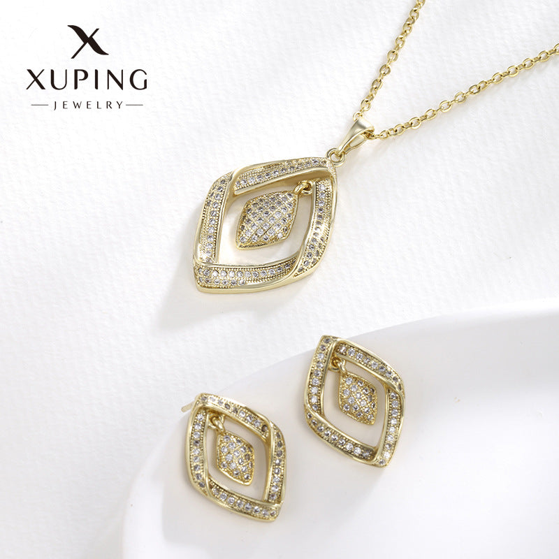 Wholesale Fashion Alloy Micro Inlaid Zirconia Diamond Earnail Pendant Set