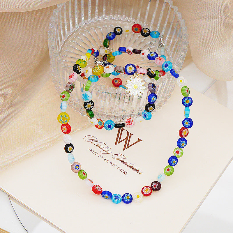 Wholesale colorful glass all-match Necklaces