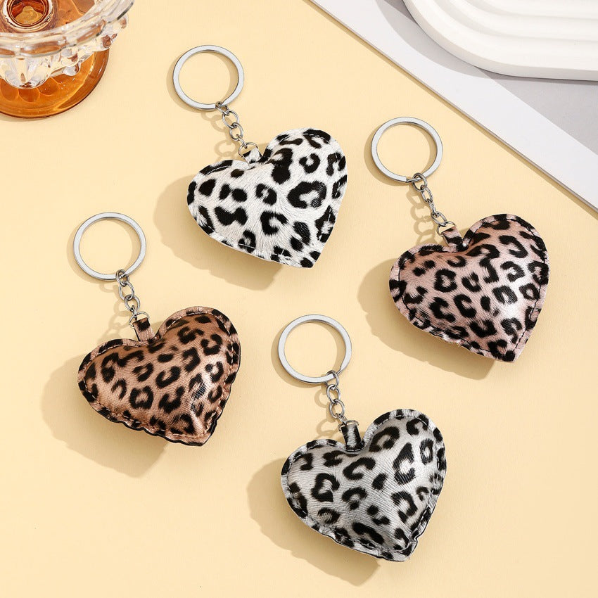 Wholesale PU Leopard Print Cotton Filled Heart Keychain Pendant