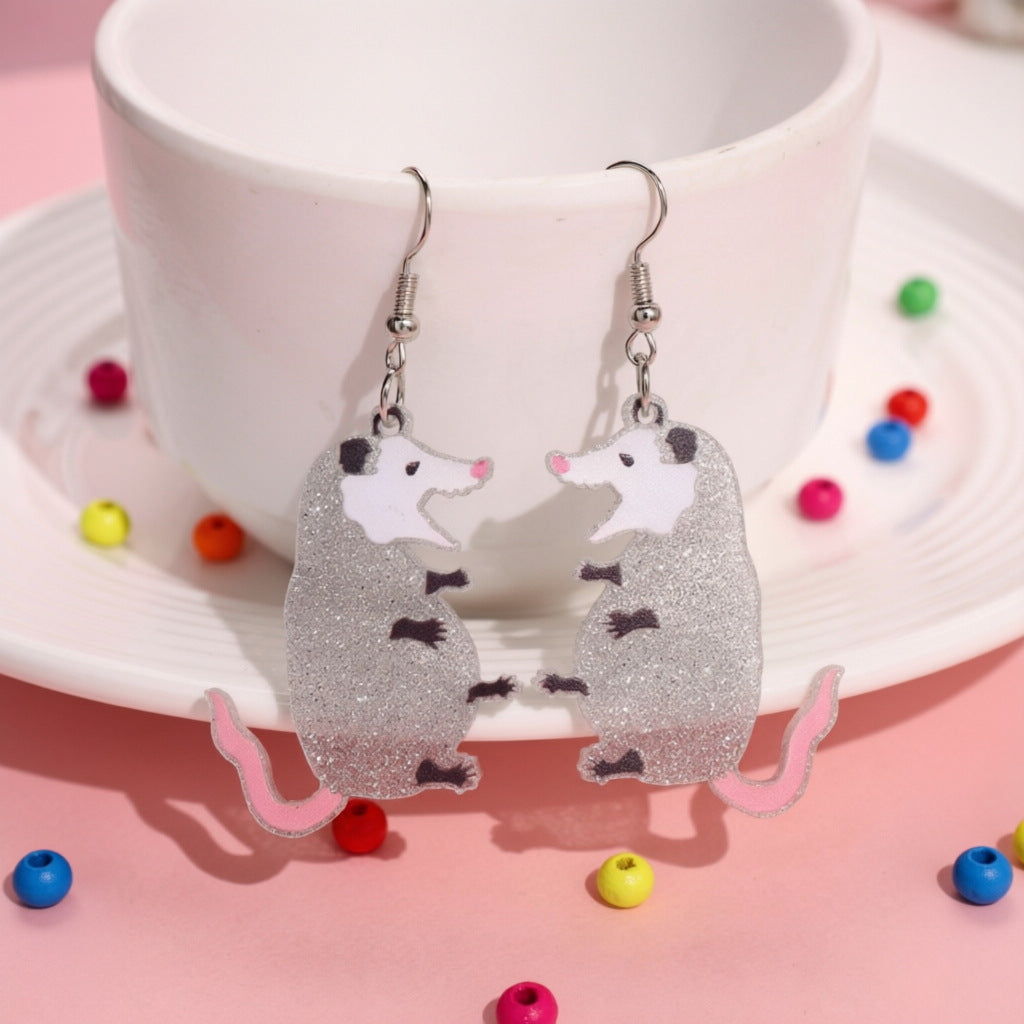 Wholesale Acrylic Quirky Possum Earrings Cute Animal Design Fashion Jewelry Accessory For Women