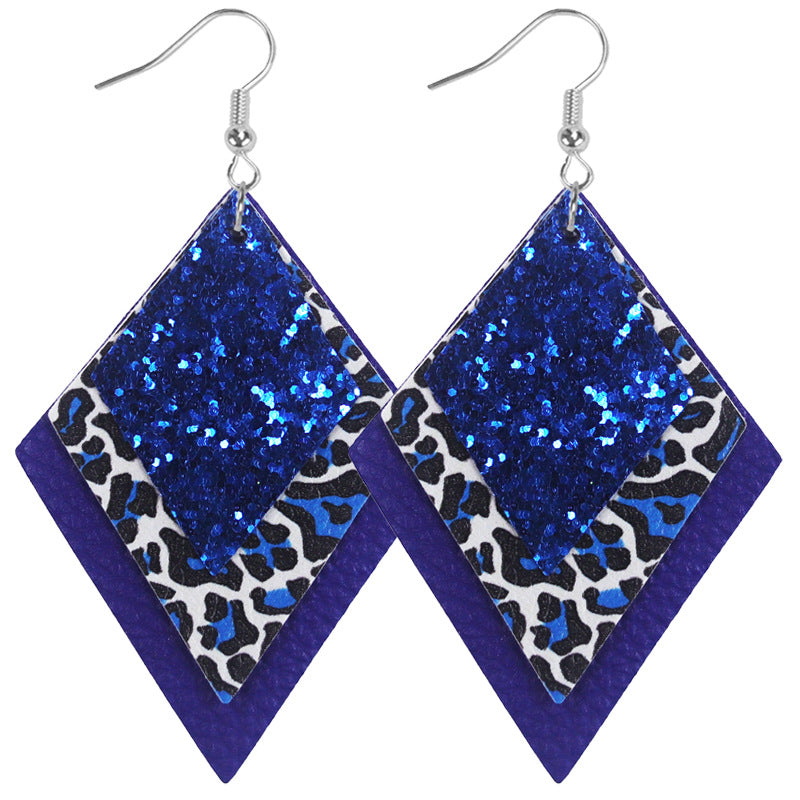 Wholesale 2pairs/pack Multi-layer Sequin Superimposed Leopard Print Leather Earrings