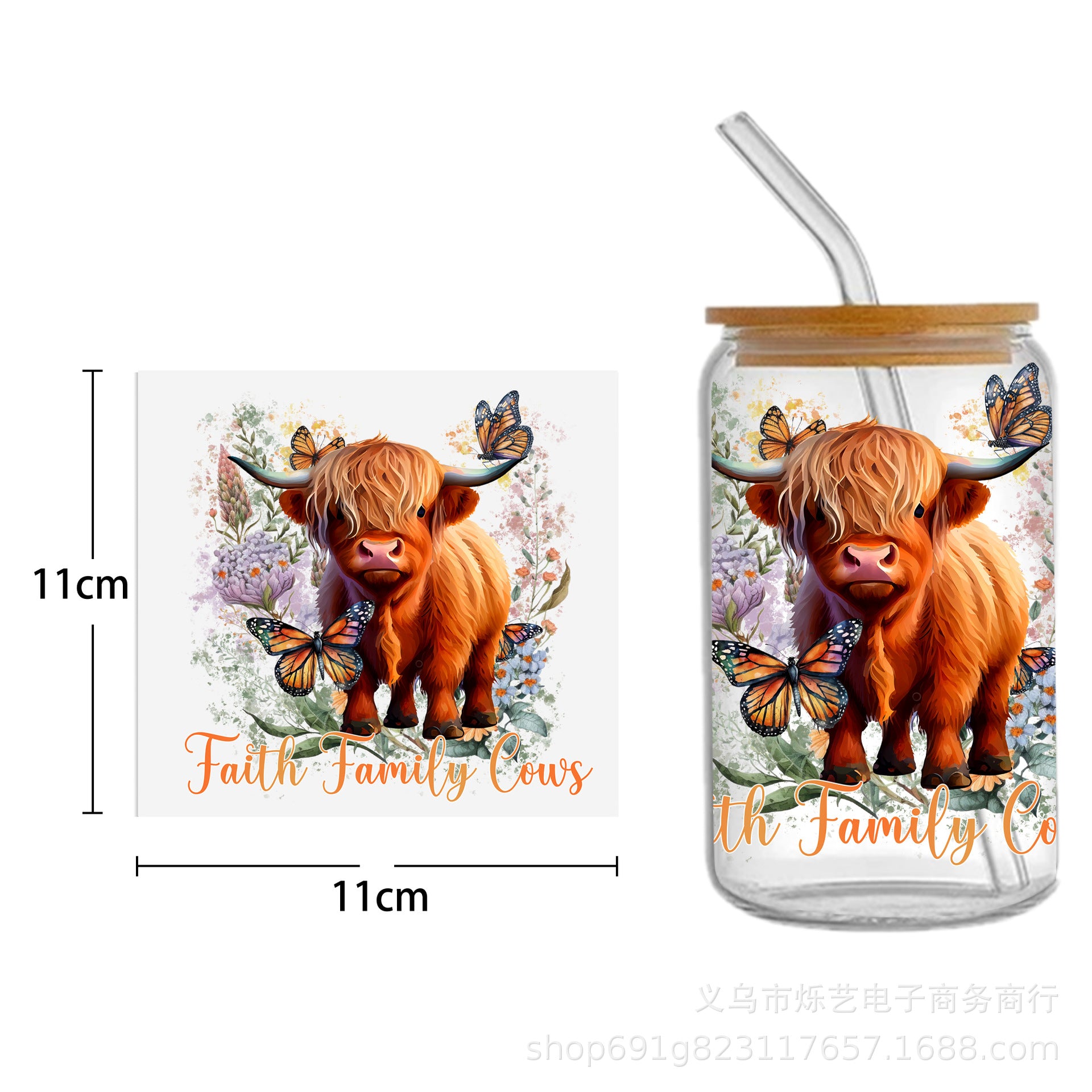 Wholesale Cow  Alpaca Animal Series 16oz Cup UV DTF Wraps