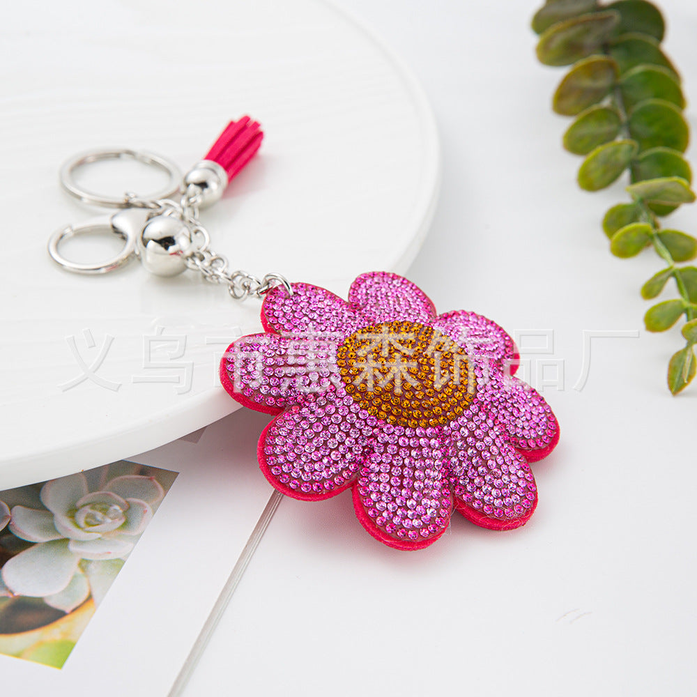 Wholesale 4pcs Cute diamond studded flower Rhinestone Keychain