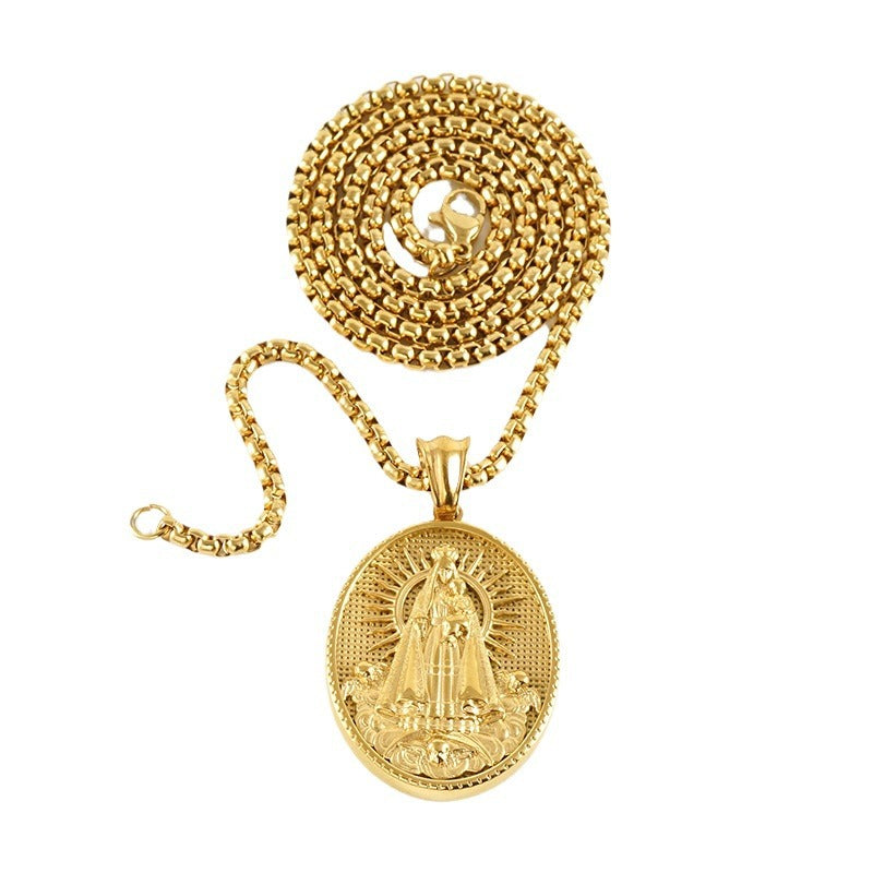 Wholesale Stainless Steel 18K Gold-plated Virgin Mary Vintage Necklace
