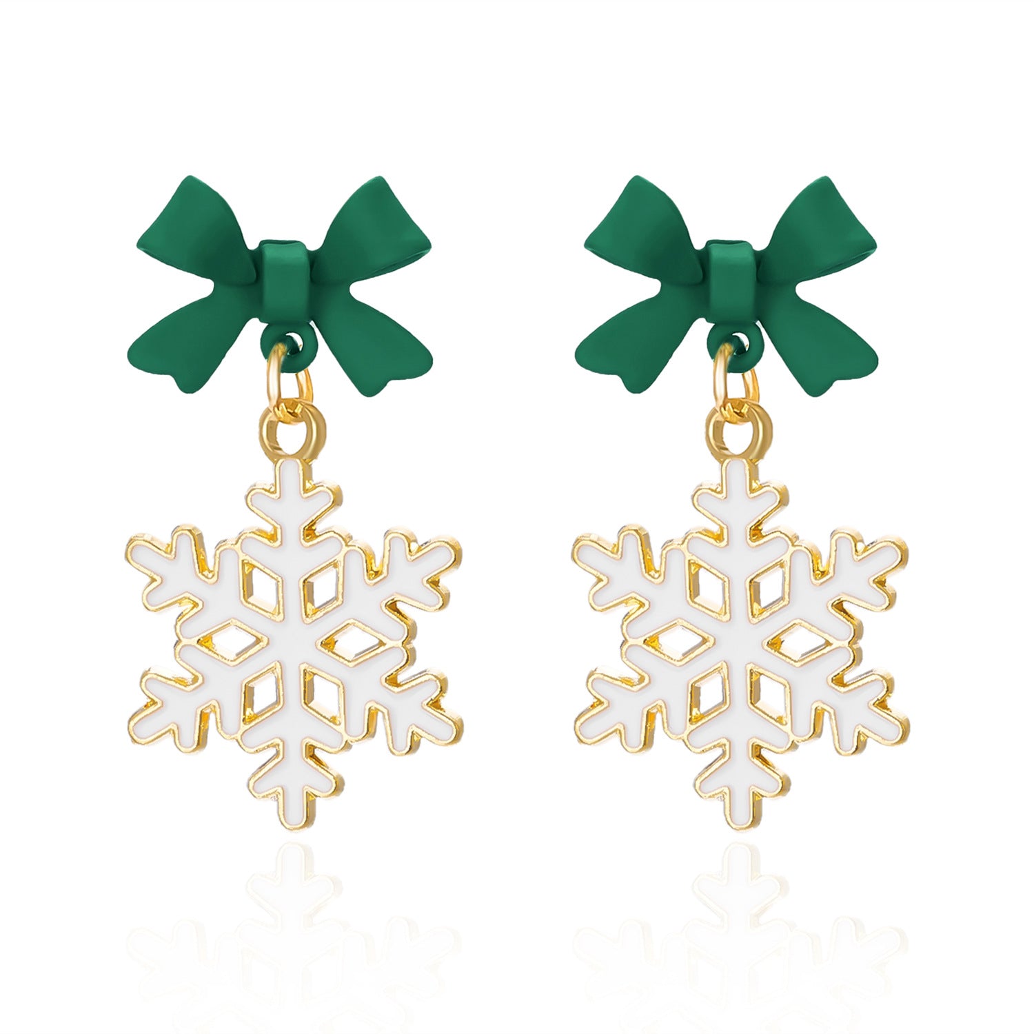 Wholesale Christmas Drip Oil Bow Knot Hollow Snowflake Alloy Earrings
