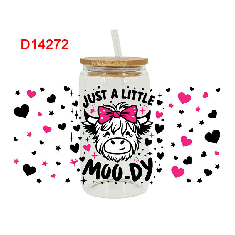 Wholesale Black and white cartoon calf  16oz Cup UV DTF Wraps