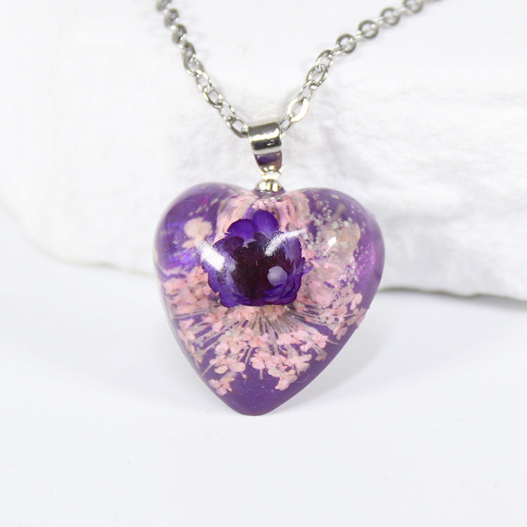 Wholesale 10pcs Small Star Flower Colorful Background Heart Shape Necklace