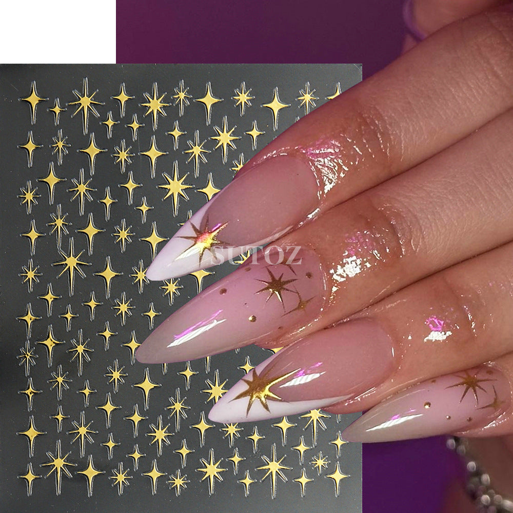 Wholesale 3pcs Nail Art Stickers Sparkling Four-Pointed Star Fairy Nail 3D Adhesive Stickers