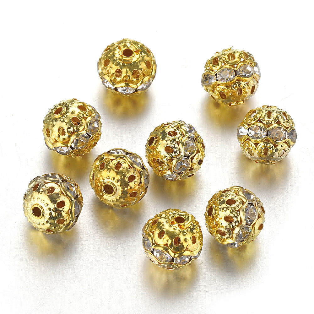 Wholesale 50PCS 8-10mm Hollow Rhinestone Spherical DIY Spacer Beads
