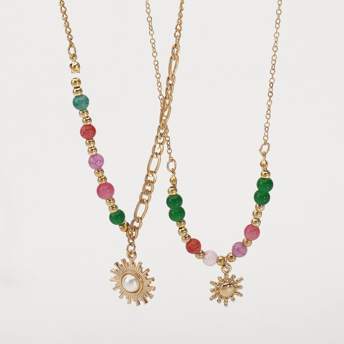 Wholesale Vintage Sun Inlaid Pearl Glass Beads Stacked Clavicle Necklace