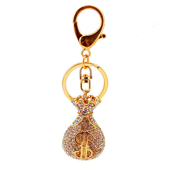 Wholesale Zinc Alloy Love Diamond Crystal Money Bag Lucky Bag Keychain