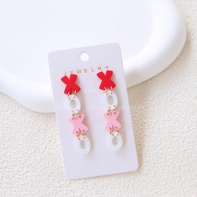 Wholesale Valentine' s Day Pink White Contrast Peach Heart Acrylic Paint Earrings